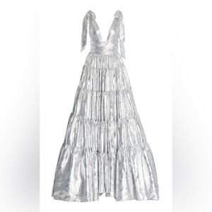Carolina Herrera PreFall 2022 Silver Lame Tiered ball gown